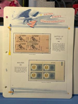 Battle of Shiloh & Malaria 1962 Mint Condition US Stamp Plate Blocks Page as Pictured. Only One $5 Shipping Charge for 1 or 100 Pages...