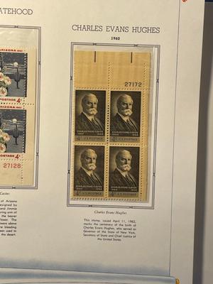 Arizona Statehood & Charles Evan Hughes 1962 Mint Condition US Stamp Plate Blocks Page as Pictured. Only One $5 Shipping Charge for 1...