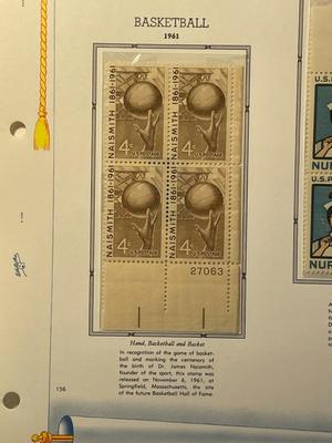 Basketball & Nursing Profession 1961 Mint Condition US Stamp Plate Blocks Page as Pictured. Only One $5 Shipping Charge for 1 or 100...