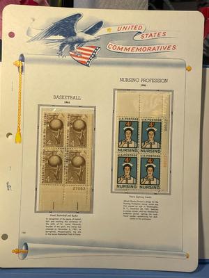 Basketball & Nursing Profession 1961 Mint Condition US Stamp Plate Blocks Page as Pictured. Only One $5 Shipping Charge for 1 or 100...