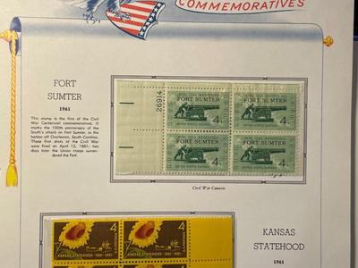 Fort Sumter & Kansas Statehood 1961 Mint Condition US Stamp Plate Blocks Page as Pictured. Only One $5 Shipping Charge for 1 or 100...