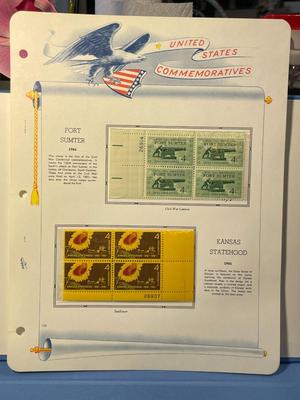 Fort Sumter & Kansas Statehood 1961 Mint Condition US Stamp Plate Blocks Page as Pictured. Only One $5 Shipping Charge for 1 or 100...