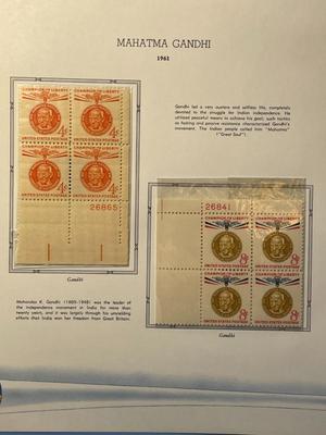 Mahatma Gandhi 1961 Mint Condition US Stamp Plate Blocks Page as Pictured. Only One $5 Shipping Charge for 1 or 100 Pages Won.