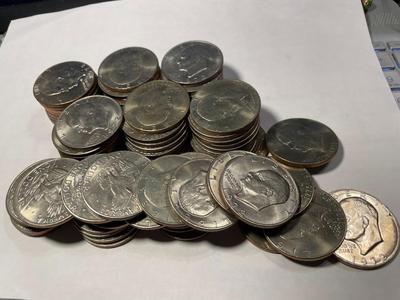 Lot of (90) Uncirculated Condition Eisenhower Dollars as Pictured. FREE DOMESTIC SHIPPING.