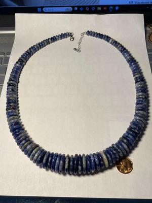 FAS Designer Huge Lapis Lazuli Graduated Disc Beaded Necklace 24-26" Adjustable Fashion Necklace w/Sterling Chain & Clasp.