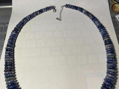 FAS Designer Huge Lapis Lazuli Graduated Disc Beaded Necklace 24-26" Adjustable Fashion Necklace w/Sterling Chain & Clasp.