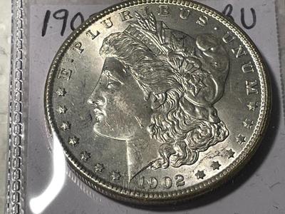 1902-O BRILLIANT UNCIRCULATED CONDITION MORGAN SILVER DOLLAR (COIN-8) FROM AN OLDTIME ESTATE. FREE DOMESTIC SHIPPING.