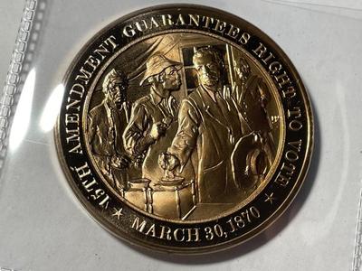 1870 15TH AMENDMENT GUARANTEES RIGHT TO VOTE FRANKLIN MINT PROOF BRONZE MEDAL (MEDAL #17). FREE DOMESTIC SHIPPING.