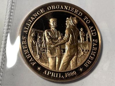 1880 FARMERS ALLIANCE ORGANIZED TO AID FARMERS FRANKLIN MINT PROOF BRONZE MEDAL (MEDAL #14). FREE DOMESTIC SHIPPING.