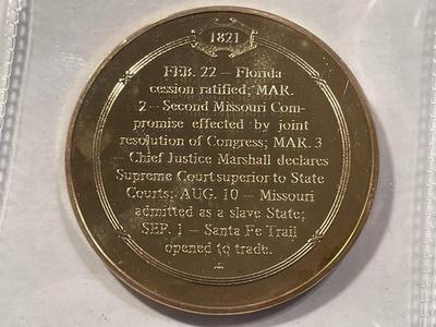 1821 SANTA FE OPENED FOR TRADE FRANKLIN MINT PROOF BRONZE MEDAL (MEDAL #9). FREE DOMESTIC SHIPPING.