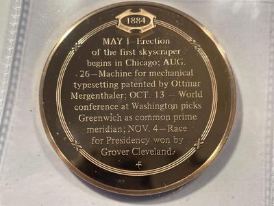 1884 THE SKYSCRAPER FORECASTS THE CHANGING CITY FRANKLIN MINT PROOF BRONZE MEDAL (MEDAL #4) FREE DOMESTIC SHIPPING.