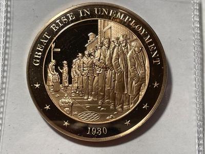 1930 GREAT RISE IN UNEMPLOYMENT FRANKLIN MINT PROOF BRONZE MEDAL (MEDAL #1) FREE DOMESTIC SHIPPING.