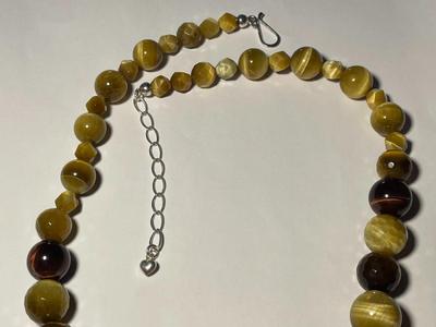 DTR/Jay King New Never Worn Tiger's Eye Large Bead Graduated Necklace 20-23" Adjustable w/Sterling Silver Clasp & Chain as...