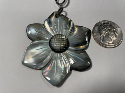 New Never Worn or Used "Milor" Stainless Steel Fashion Link Necklace 18-20" Adjustable w/Carved Flower Pendant as Pictured.