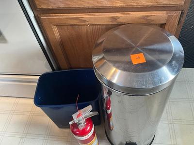 Garbage cans and fire extinguisher