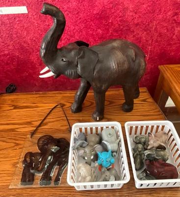 Vintage Large Leather Lucky Elephant Trunk up, plus