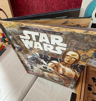 Vintage wood Labyrinth Maze Game w/Crayola ART with EDGE Books w/StarWars Book/Sorry