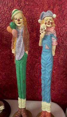 Vintage Puccini Arnart Hobo Clown Statue, Set of 2 Vintage Tall Skinny Clowns