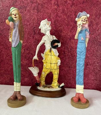 Vintage Puccini Arnart Hobo Clown Statue, Set of 2 Vintage Tall Skinny Clowns