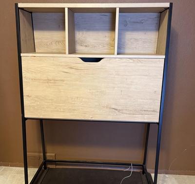 Fold up Desk, chair on rollers plus contents shown in the picture.