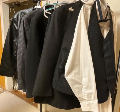 Tuxedo size 52, dress pants, sport jackets, leather coat 3X
