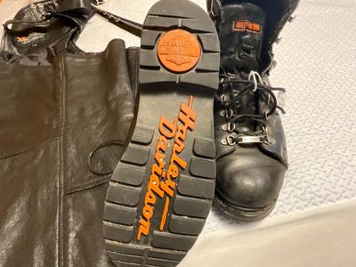 Harley Davidson grouping, boots are a 12, Biker Chaps size 50
