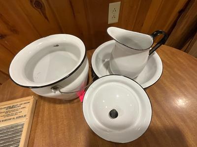 Antique White Enamelware 4 Piece Wash Stand