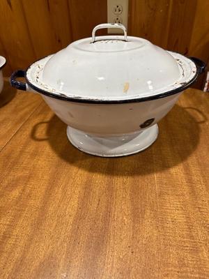 Antique Large Enamelware Bread Proofing Bowl