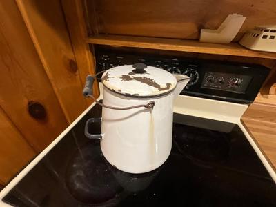 Antique Enamelware Large Coffee Pot