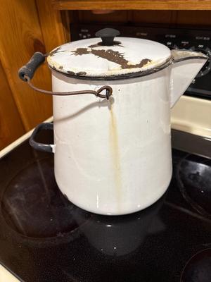 Antique Enamelware Large Coffee Pot