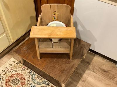 Vintage Potty chair with white/red trim enamelware bowl
