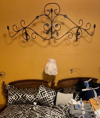Wooden King Headboard and metal wall decor