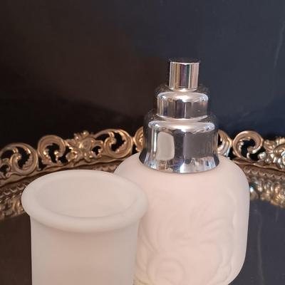 LOT 276: Fenton Milk Glass Boot, Anais Anais R. Royale Paris Vintage Ceramic Bottle, Jardine de Bagatelle 4 fl oz Bottle & More