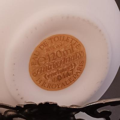 LOT 276: Fenton Milk Glass Boot, Anais Anais R. Royale Paris Vintage Ceramic Bottle, Jardine de Bagatelle 4 fl oz Bottle & More