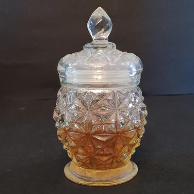 LOT 277: Vintage Estée Lauder Azurée Green Jars and Re-Nutriv Jars, Glass Eye Cup, Apothecary Jar, Vintage Hand Bag & More