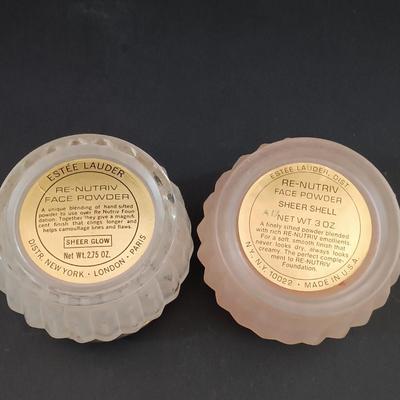 LOT 277: Vintage Estée Lauder Azurée Green Jars and Re-Nutriv Jars, Glass Eye Cup, Apothecary Jar, Vintage Hand Bag & More