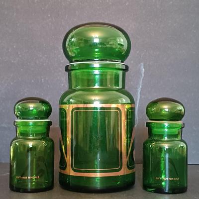 LOT 277: Vintage Estée Lauder Azurée Green Jars and Re-Nutriv Jars, Glass Eye Cup, Apothecary Jar, Vintage Hand Bag & More