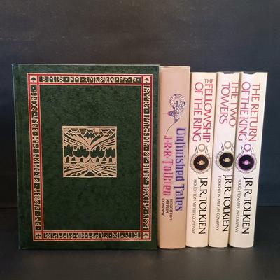 LOT 279: J.R.R. Tolkien The Lord of the Rings 3 Volume 1965 Revised Editions, 1980 Unfinished Tales & 1966 The Hobbit...