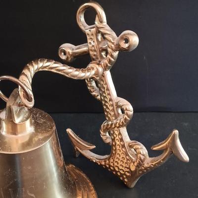 LOT 280: Vintage Gimbal Oil Lamps with Smoke Shades, Brass Ships Bell & Small Wood Ship Wheel