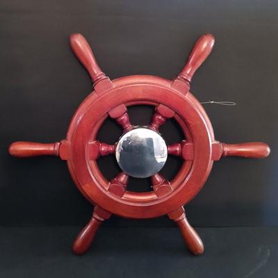 LOT 280: Vintage Gimbal Oil Lamps with Smoke Shades, Brass Ships Bell & Small Wood Ship Wheel