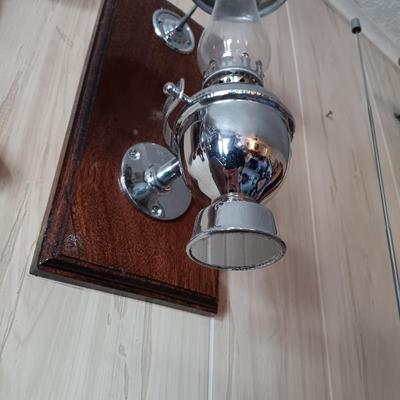 LOT 280: Vintage Gimbal Oil Lamps with Smoke Shades, Brass Ships Bell & Small Wood Ship Wheel