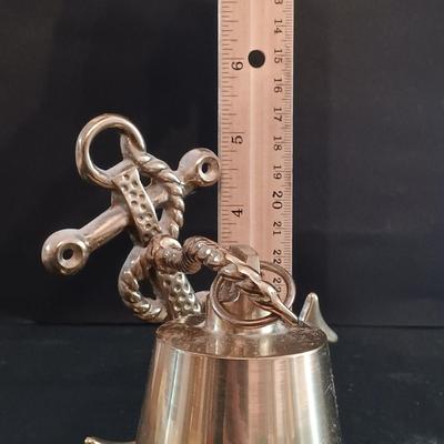 LOT 280: Vintage Gimbal Oil Lamps with Smoke Shades, Brass Ships Bell & Small Wood Ship Wheel