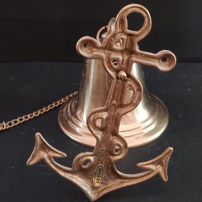 LOT 280: Vintage Gimbal Oil Lamps with Smoke Shades, Brass Ships Bell & Small Wood Ship Wheel