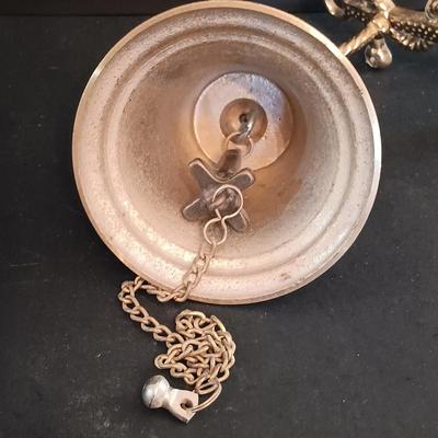 LOT 280: Vintage Gimbal Oil Lamps with Smoke Shades, Brass Ships Bell & Small Wood Ship Wheel