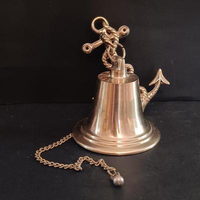LOT 280: Vintage Gimbal Oil Lamps with Smoke Shades, Brass Ships Bell & Small Wood Ship Wheel