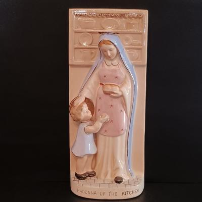 LOT 281: Vintage Madonna of the Kitchen Plaque, Atlantic Mold Co Praying Hands, Teleflora Crystal Cross & More