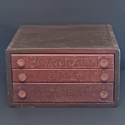 LOT 282: Antique Corticelli 3-Drawer Spool Cabinet
