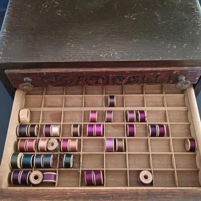 LOT 282: Antique Corticelli 3-Drawer Spool Cabinet