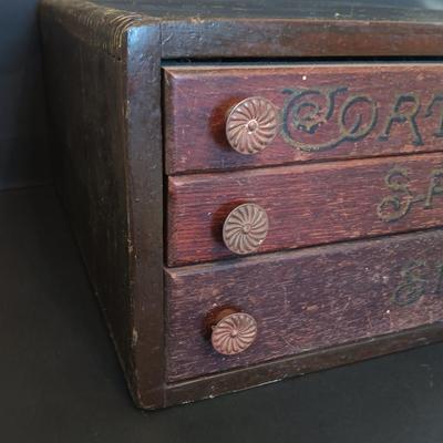 LOT 282: Antique Corticelli 3-Drawer Spool Cabinet