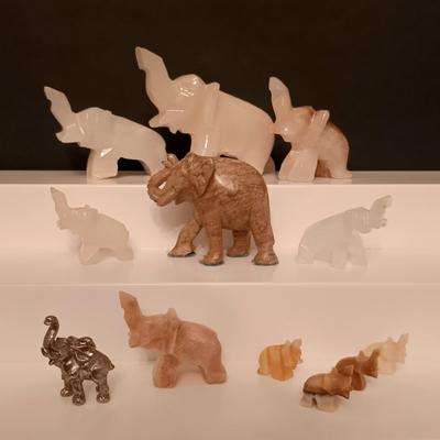 LOT 285: Miniature Stone and Metal Elephant Figurines